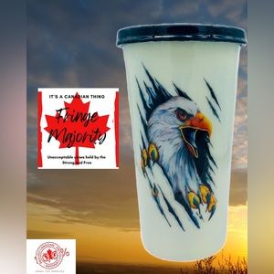 22oz eagle epoxy tumbler, double walled insulated, screw on lid & straw